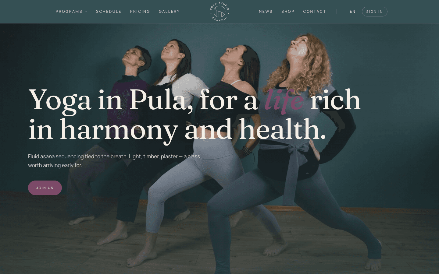 Yoga Zanshin Pula Startseite-Template, betrieben von Studio OS