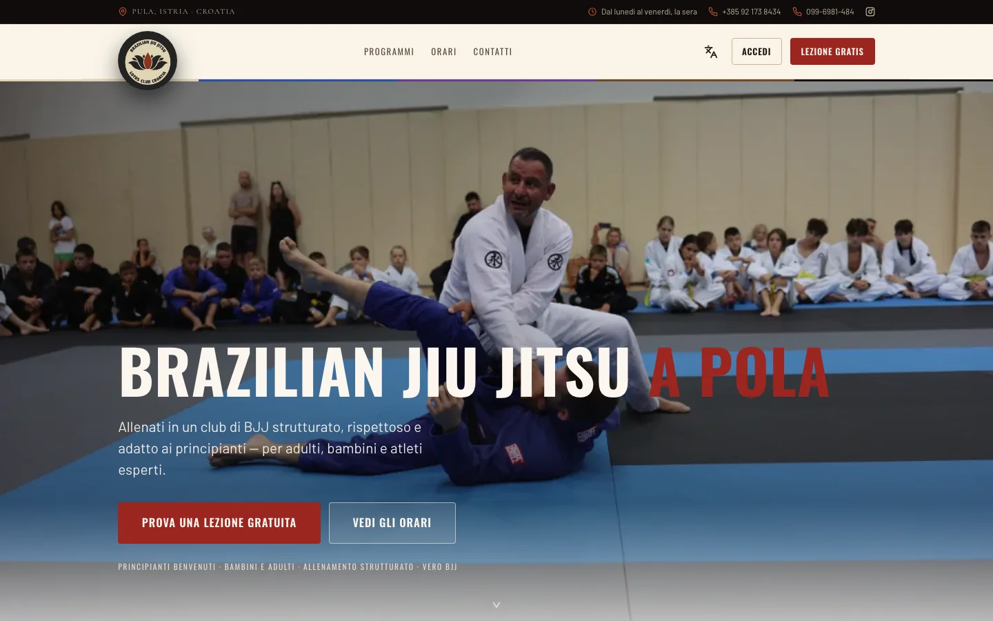 Il sito di Lotus Club Pula: jiu-jitsu brasiliano a Pola